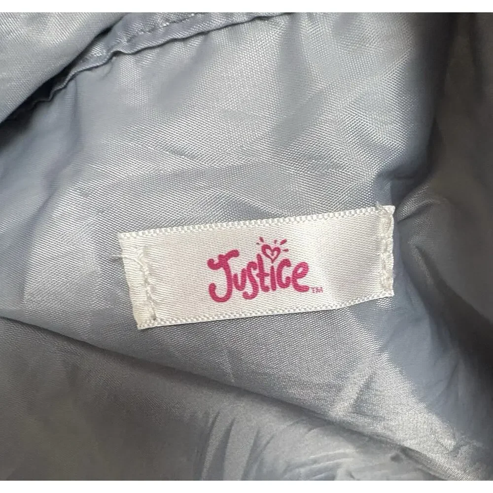 Justice Silver Metallic Duffel Bag Live Justice Heart‎ Logo Tween Gym Dance